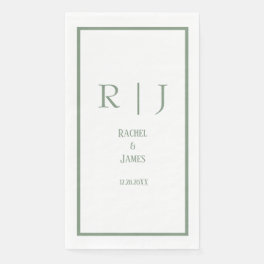 Sage Green Name Monogram Simple Elegant Wedding Paper Guest Towels