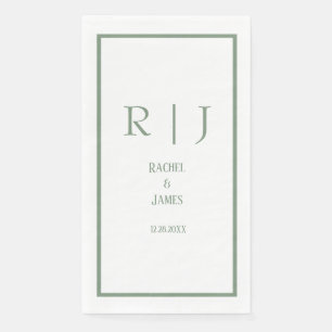 Sage Green Name Monogram Simple Elegant Wedding Paper Guest Towels