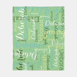 sage green name pattern fleece blanket