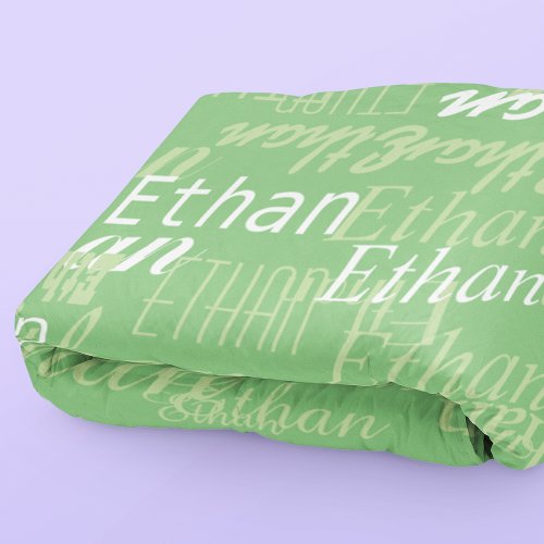 Sage green name pattern personalized baby blanket
