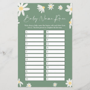Sage Green Name Race Baby Shower Game card