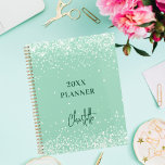 Sage green name script 2025 planner<br><div class="desc">A sage green background decorated with confetti.  Personalize and add a name. The name is written with a large modern hand lettered script,  signature style. Perfect for school,  work or organizing your personal/family life.</div>