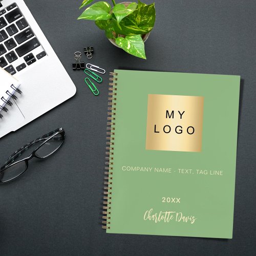 Sage green name script business logo notebook
