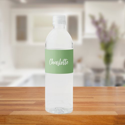 Sage green name script water bottle label