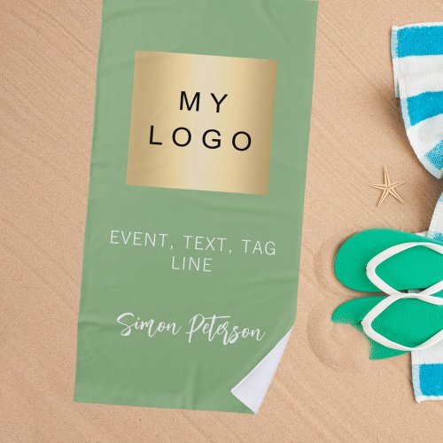 Sage green name signature business logo beach towel