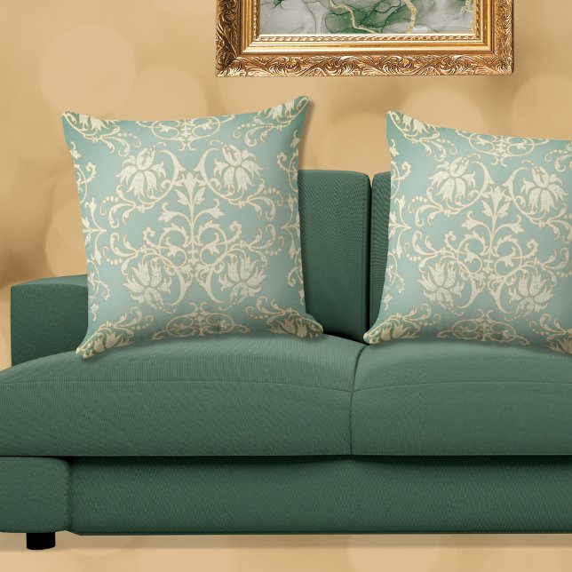 Sage Green Natural Gold Damask Pillow (Creator Uploaded)