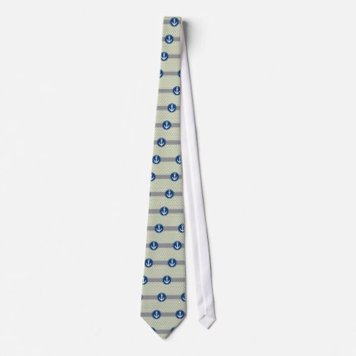 Sage Green Nautical Anchor Chevron Tie