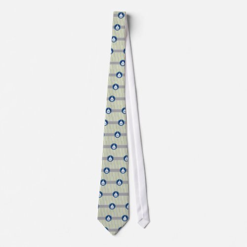 Sage Green Nautical Sailboat Stripes Neck Tie