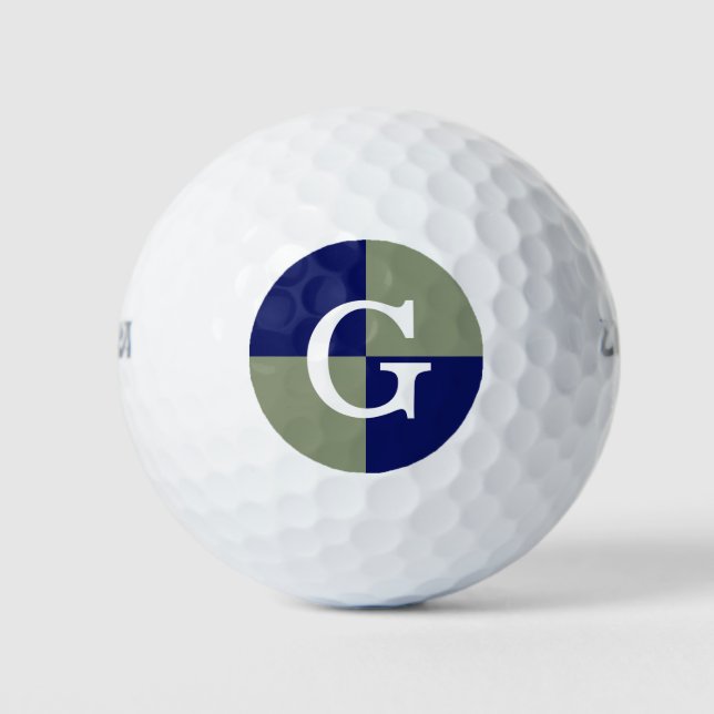 Sage Green Navy Blue LG Checker Monogram Golf Balls (Front)