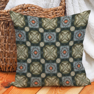 Sage Green Navy Dusty Blue Arabesque Abstract Throw Pillow
