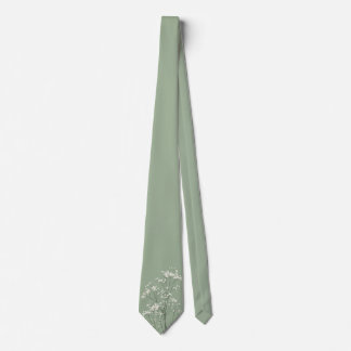 Sage Green Necktie with Baby's Breath Floral Detai