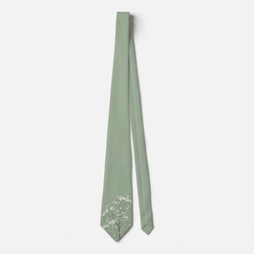Sage Green Necktie with Baby's Breath Floral Detai