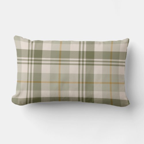 Sage Green Neutral Plaid Lumbar Pillow