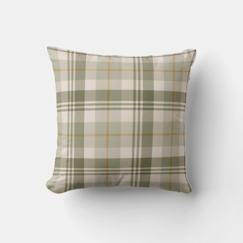 Sage Green Neutral Plaid Throw Pillow