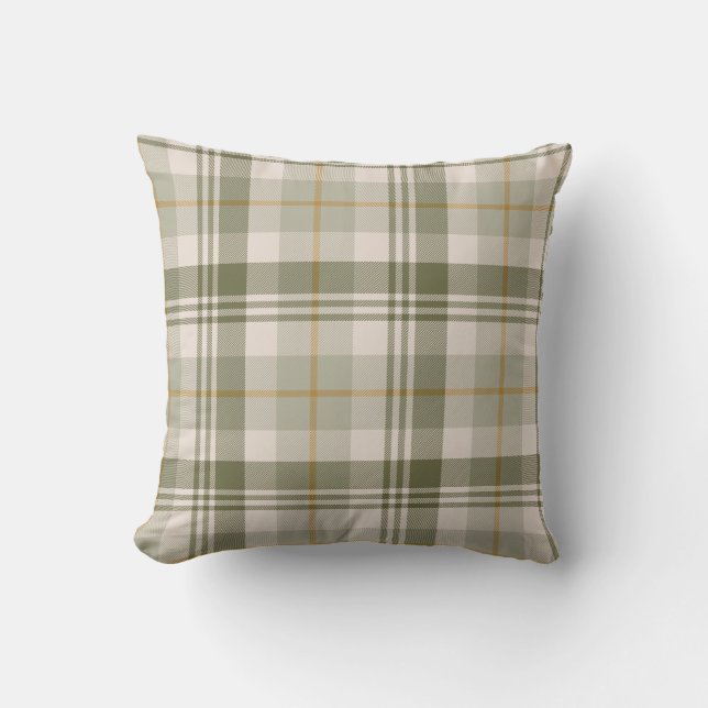 Sage Green Neutral Plaid Throw Pillow (Front)
