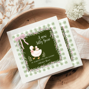 Sage Green New Silly Goose Gingham Baby Shower Napkins
