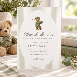 Sage Green New to the Club Teddy Bear Preppy Invitation