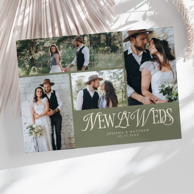 Sage Green Newlyweds Multi Photo Wedding Announcement (Creator Uploaded)