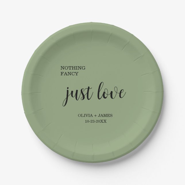 Sage Green Nothing Fancy Just Love Wedding   Paper Plates (Front)