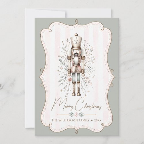 Sage Green Nutcracker Card Christmas Gold Frame