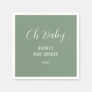 Sage Green Oh Baby Script Cute Modern Baby Shower Napkins