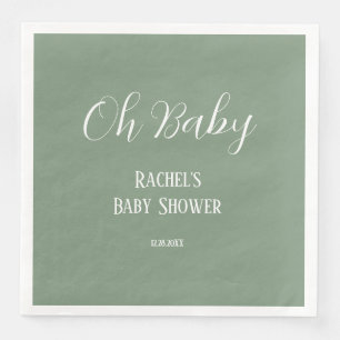 Sage Green Oh Baby Script Cute Modern Baby Shower Paper Dinner Napkins
