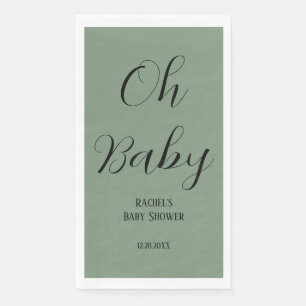 Sage Green Oh Baby Script Cute Modern Baby Shower Paper Guest Towels