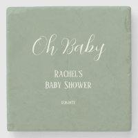 Sage Green Oh Baby Script Cute Modern Baby Shower