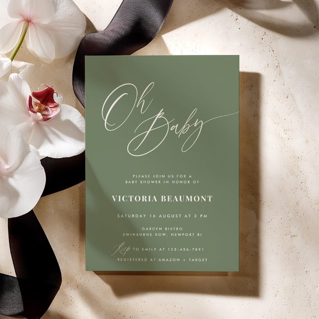 Sage Green Oh Baby Shower Invitation (Creator Uploaded)
