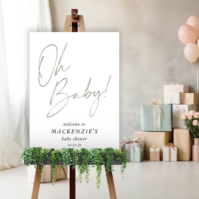 Sage Green Oh Baby Simple Baby Shower Welcome Foam Board (Sage Green "Oh Baby" Baby Shower Welcome Sign)
