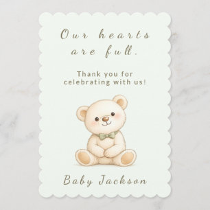 Sage Green Oh Boy Teddy Bear Baby Shower Thank You Card