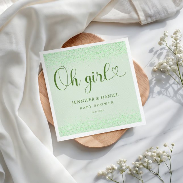 Sage Green Oh Girl Eucalyptus Confetti Script Napkins (Creator Uploaded)