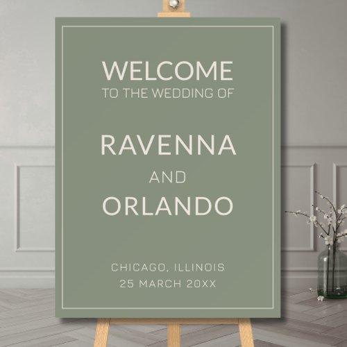 Sage Green Old Money Timeless Wedding Welcome Foam Board