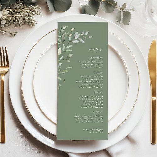 Sage Green Olive Botanical Elegant Wedding Menu