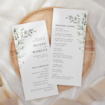 Sage Green Olive Botanical Elegant Wedding Program