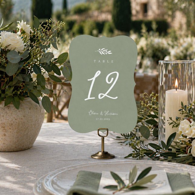 Sage Green Olive Branch Die Cut Table Number (Creator Uploaded)