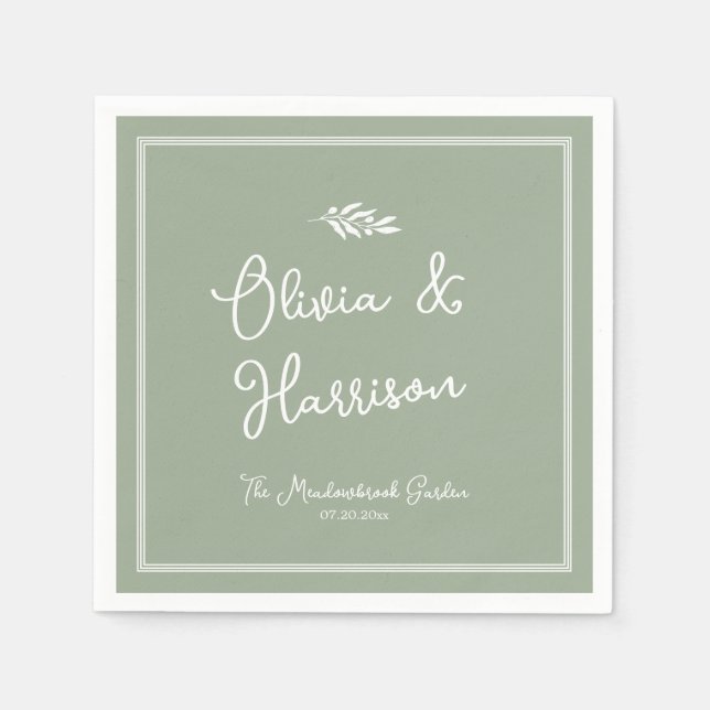 Sage Green Olive Branch Garden Wedding Napkins (Front)