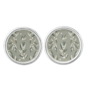 Sage Green Olive Branch & Ivory Floral Cufflinks