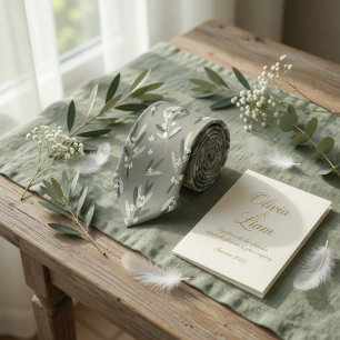 Sage Green Olive Branch & Ivory Floral  Neck Tie