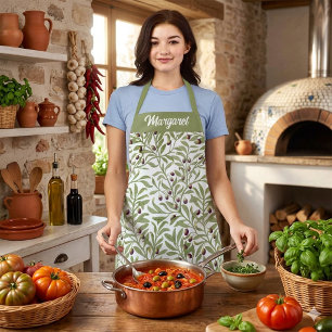 Sage Green Olive Branch Monogram Botanical Apron