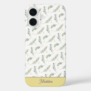 Sage Green Olive Branch Monogram Name iPhone 16 Case