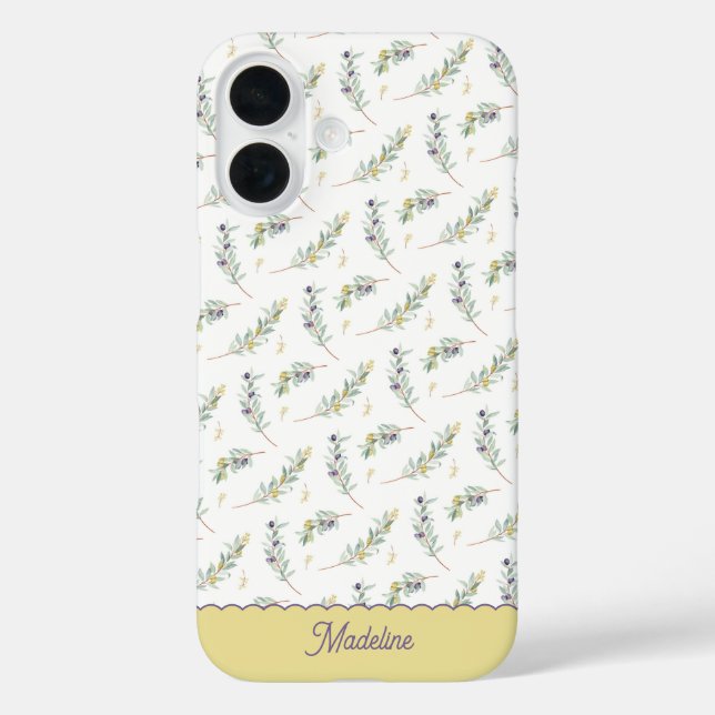 Sage Green Olive Branch Monogram Name Case-Mate iPhone Case (Back)