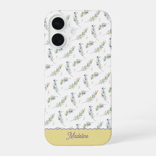 Sage Green Olive Branch Monogram Name Iphone Case (Back)