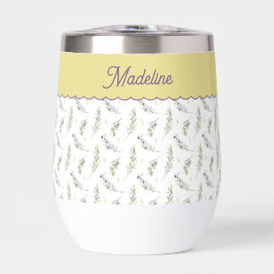 Sage Green Olive Branch Monogram Name Thermal Wine Tumbler
