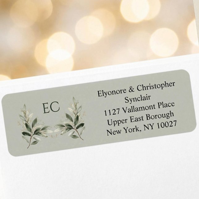 Sage Green Olive Branch Monogram Return Address Label (Creator Uploaded)