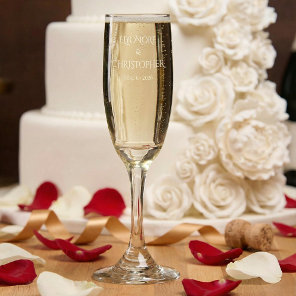 Sage Green Olive Branch Monogram Wedding Champagne Flute