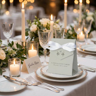 Sage Green Olive Branch Monogram Wedding Favor Boxes