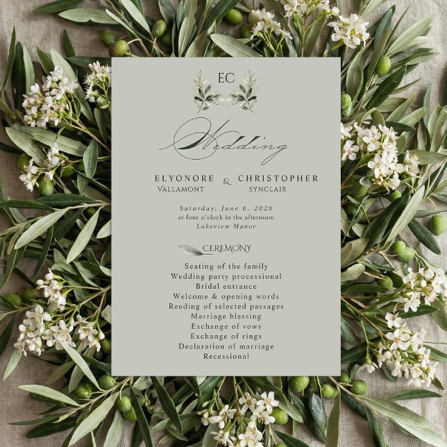 Sage Green Olive Branch Monogram Wedding Program  (Creator Uploaded)