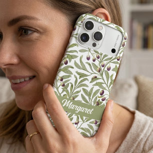 Sage Green Olive Branch Name Monogram iPhone 17 Pro Max Case