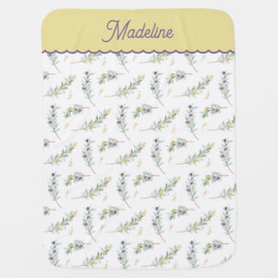 Sage Green Olive Branch Pattern Baby Name Blanket
